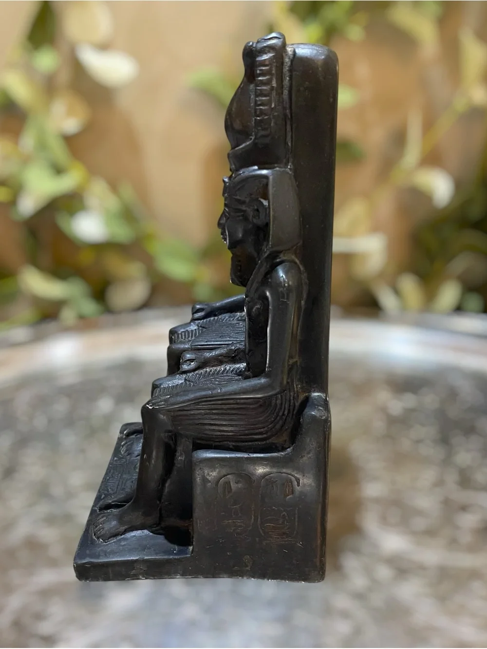 Vintage Bookend Egyptian King Queen on Throne Black